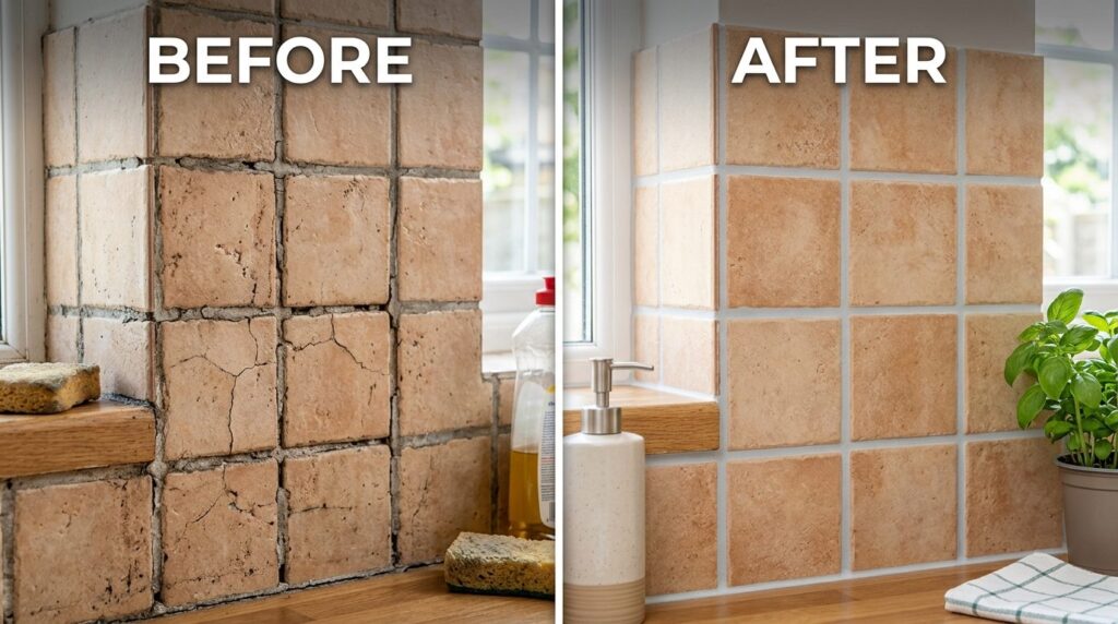 Before and after split-screen photograph showing deteriorate