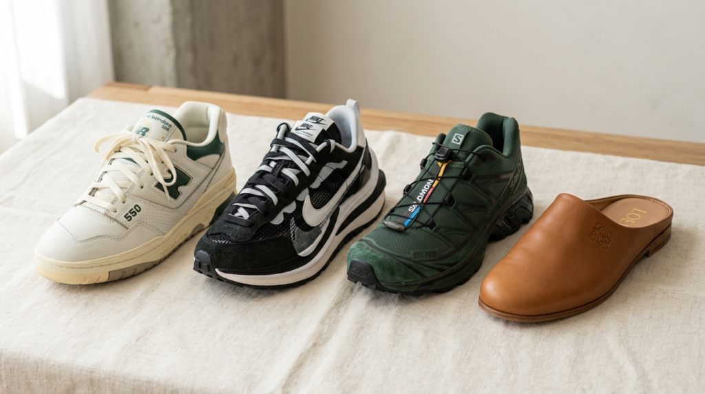 Close-up detail shot of three carefully selected designer sn