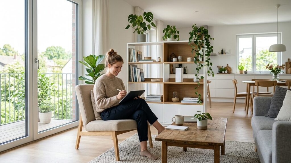 Young professional woman working from a contemporary open-pl
