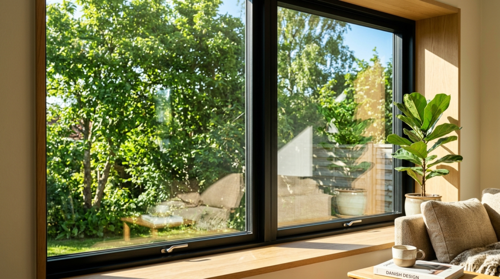 Sparkling clean windows on a contemporary Danish home interi