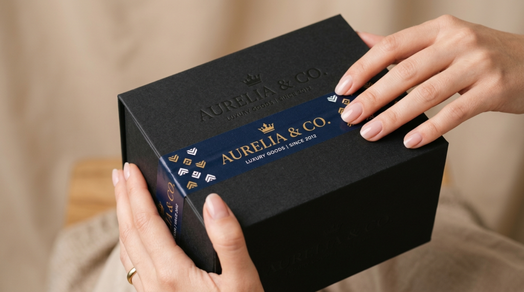 Close-up detail shot of premium custom printed branded tape