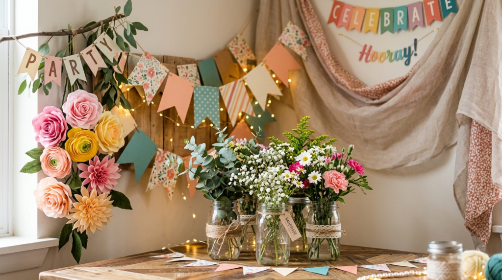 Close-up stockfoto of creative DIY party decoration setup sh