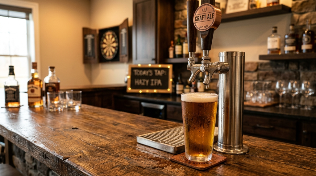 Close-up detail shot of a premium beer tap installation on a