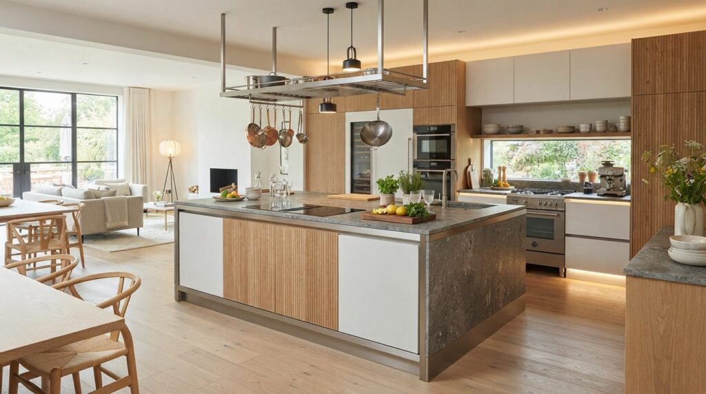 Interior design photograph of a luxury Dekton kitchen island