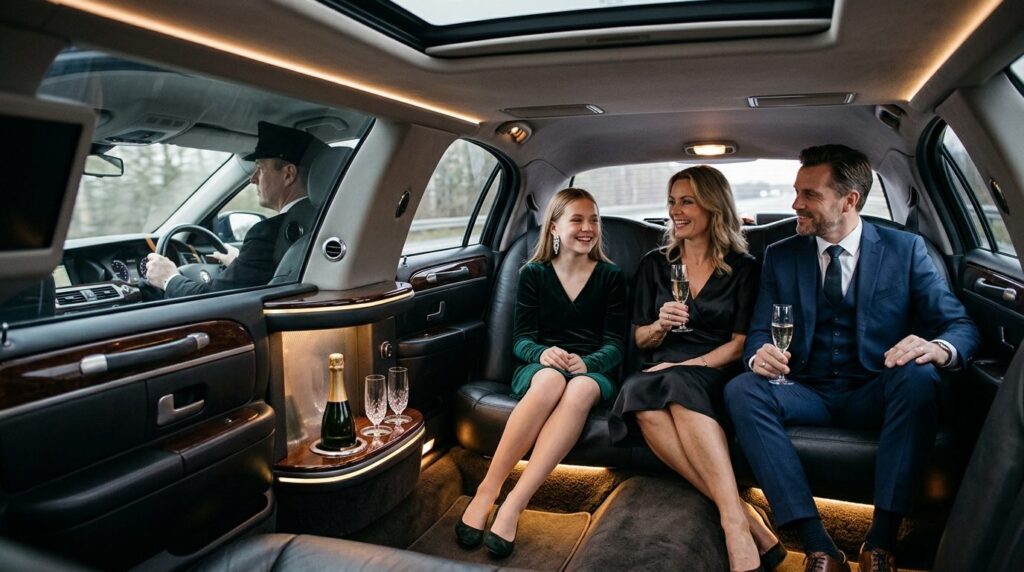Interior view of luxury limousine with confirmed teenager an