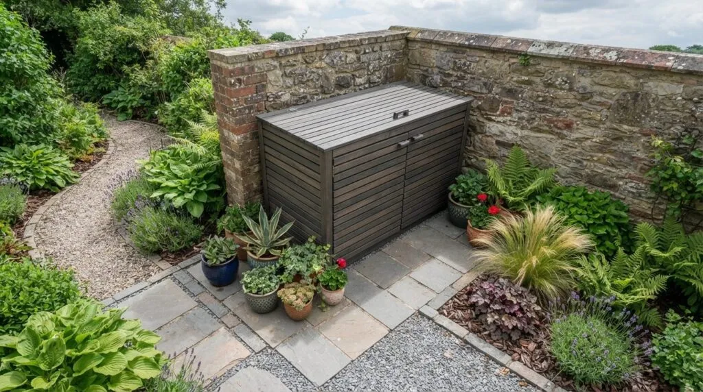 Overhead view stock photo of a well-designed garden corner w