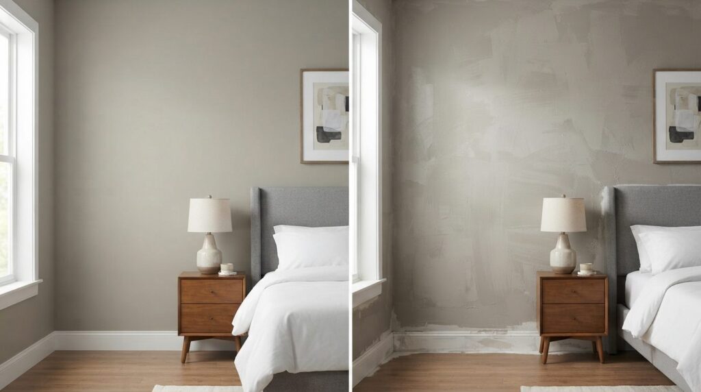 Split-screen comparison showing professional painters perfe