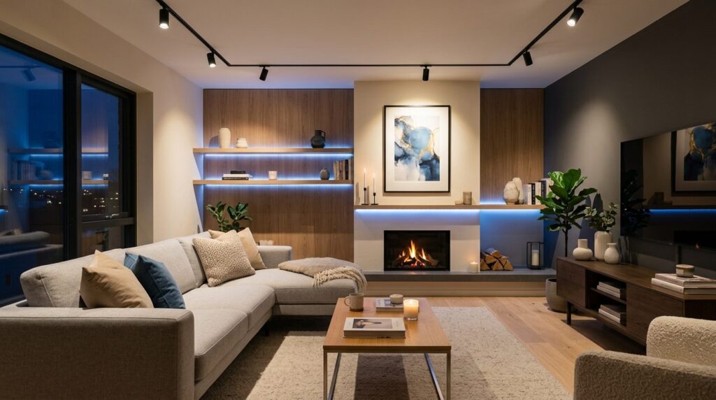 Scandinavian style living room with battery-powered COB LED