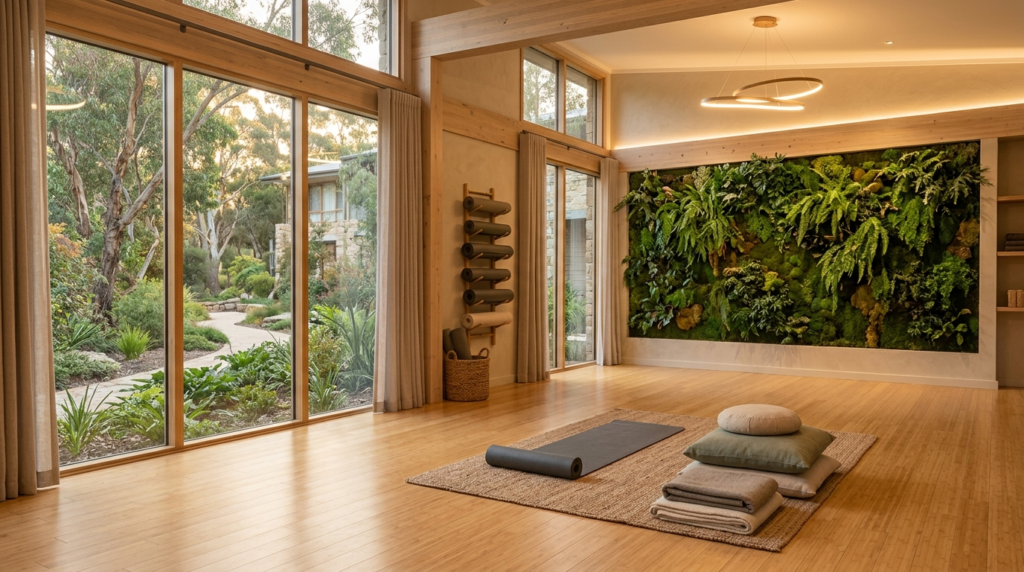 Interior of a modern yoga studio in a boutique wellness hote