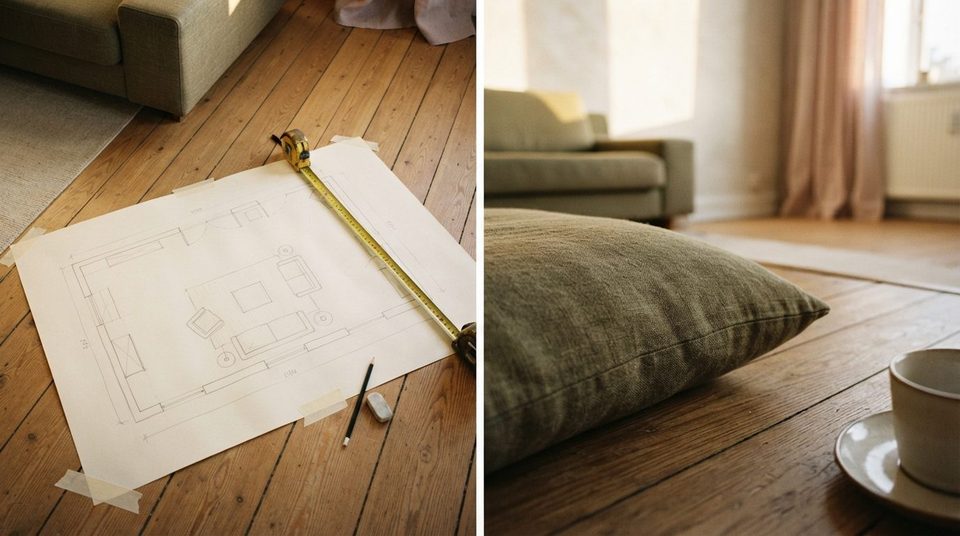 Illustration til guiden: Fra målebånd til gulvplan: Sådan tegner du stuen, før du køber noget
